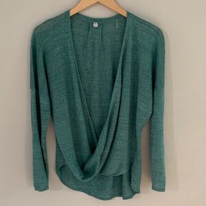 Margaret O’Leary Linen Faux Wrap Drapey Long Sleeve Top Green Size Small